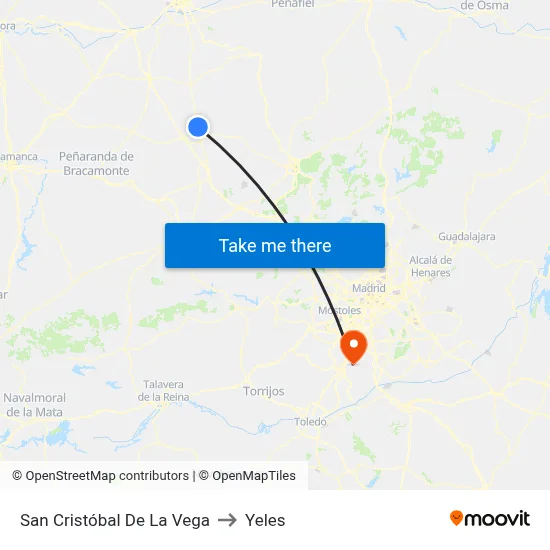 San Cristóbal De La Vega to Yeles map