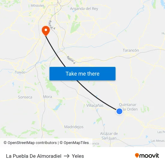 La Puebla De Almoradiel to Yeles map