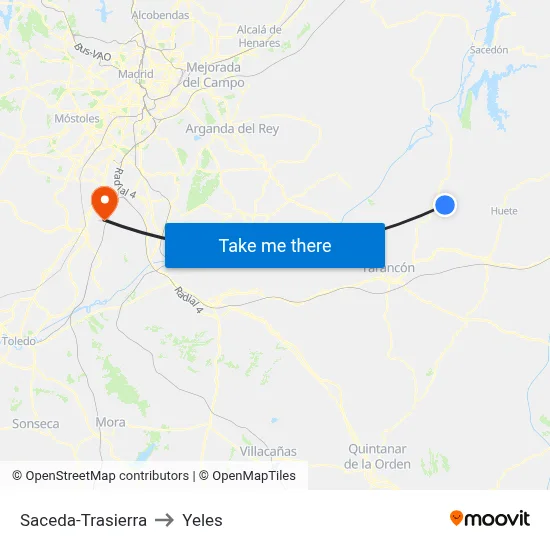 Saceda-Trasierra to Yeles map