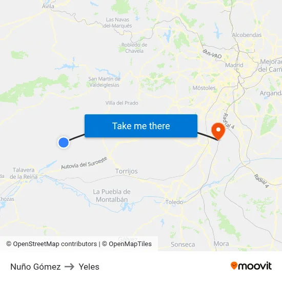 Nuño Gómez to Yeles map