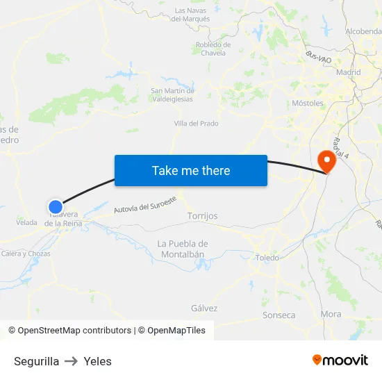 Segurilla to Yeles map