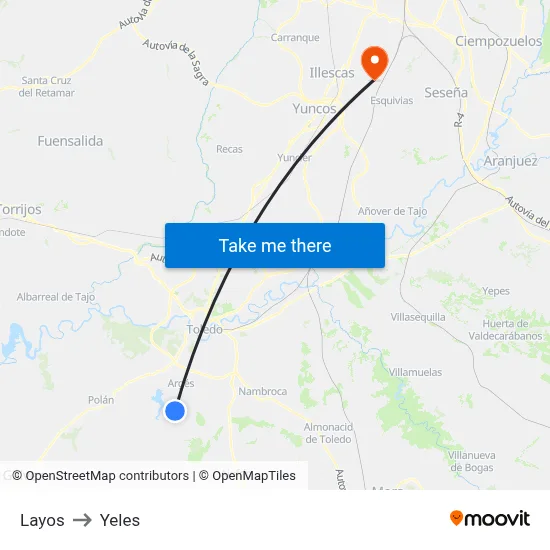 Layos to Yeles map