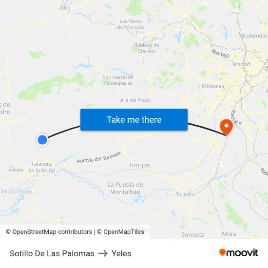 Sotillo De Las Palomas to Yeles map