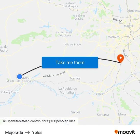 Mejorada to Yeles map