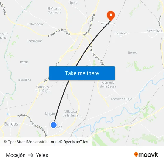 Mocejón to Yeles map