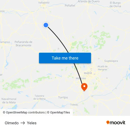 Olmedo to Yeles map