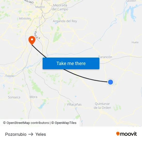Pozorrubio to Yeles map