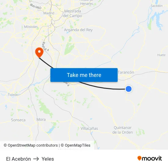 El Acebrón to Yeles map