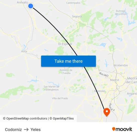 Codorniz to Yeles map