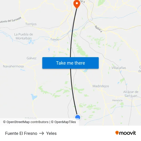 Fuente El Fresno to Yeles map