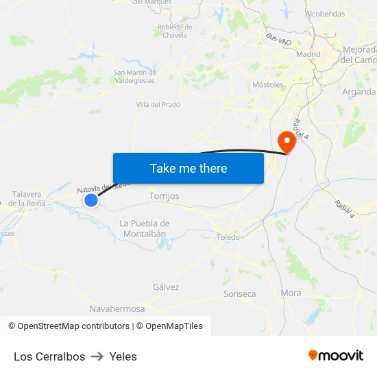 Los Cerralbos to Yeles map