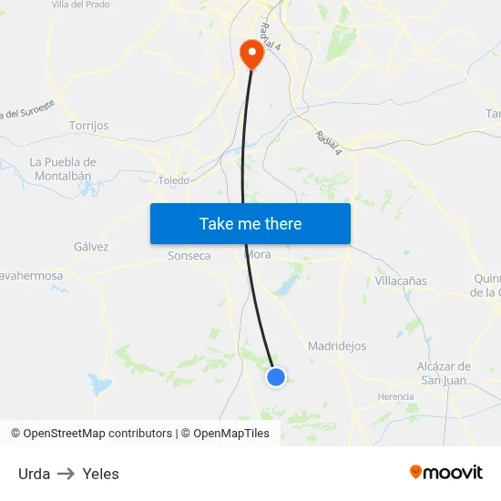 Urda to Yeles map