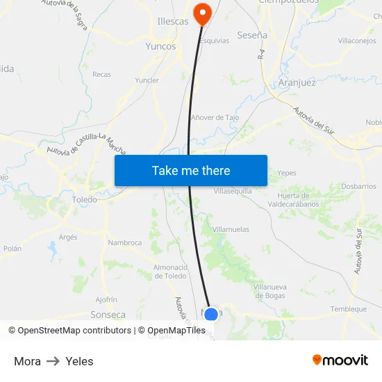 Mora to Yeles map
