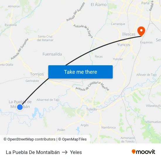 La Puebla De Montalbán to Yeles map