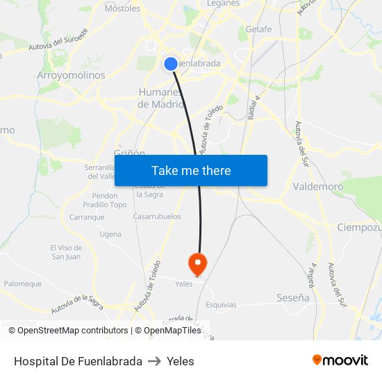 Hospital De Fuenlabrada to Yeles map