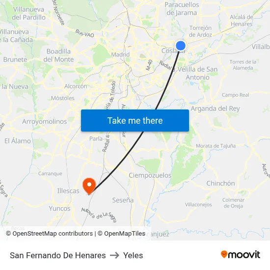San Fernando De Henares to Yeles map