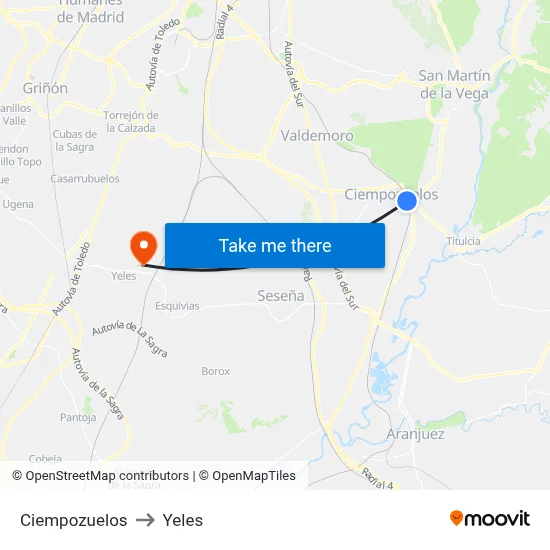 Ciempozuelos to Yeles map