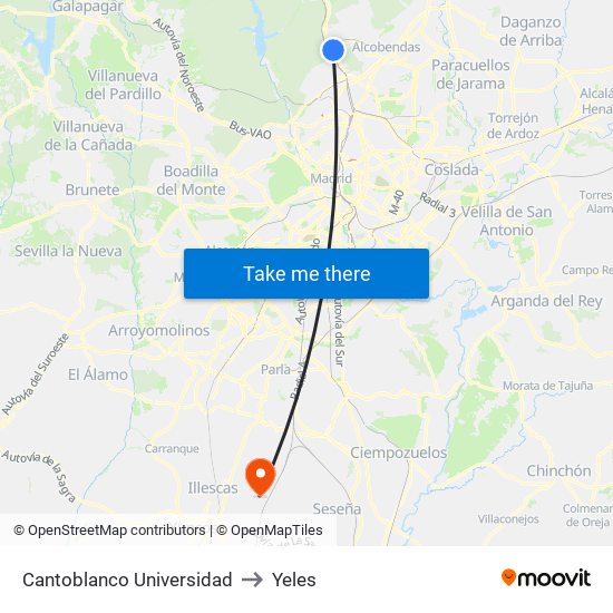 Cantoblanco Universidad to Yeles map