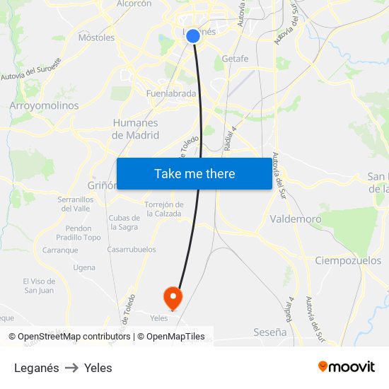 Leganés to Yeles map