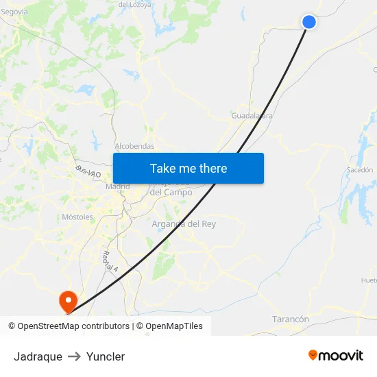 Jadraque to Yuncler map