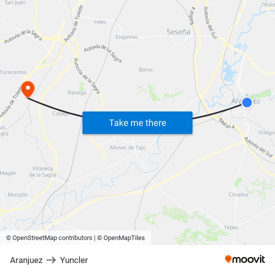 Aranjuez to Yuncler map