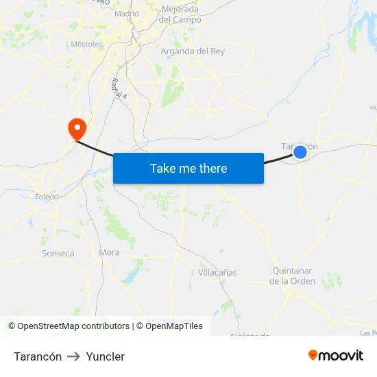 Tarancón to Yuncler map