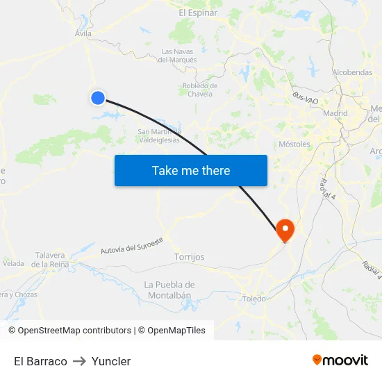 El Barraco to Yuncler map