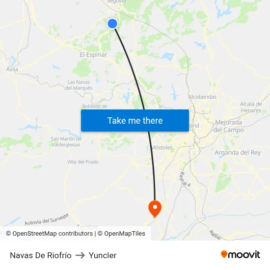 Navas De Riofrío to Yuncler map