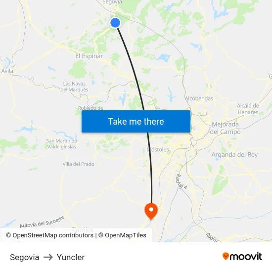 Segovia to Yuncler map