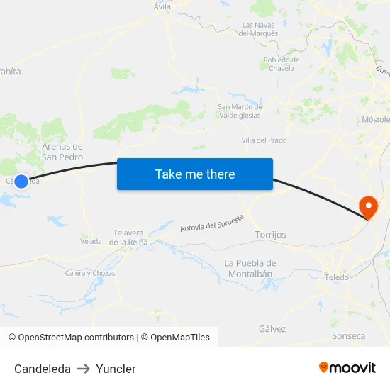 Candeleda to Yuncler map