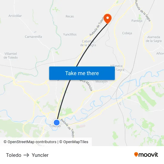 Toledo to Yuncler map
