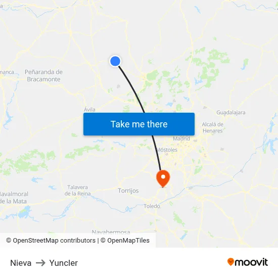 Nieva to Yuncler map