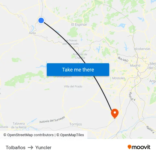 Tolbaños to Yuncler map