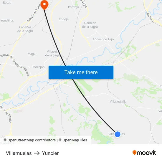 Villamuelas to Yuncler map