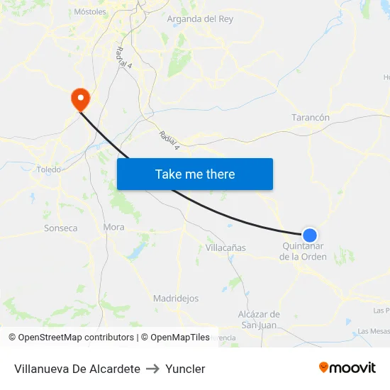 Villanueva De Alcardete to Yuncler map