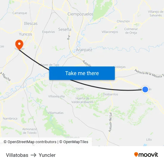 Villatobas to Yuncler map