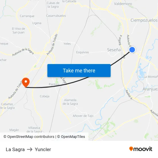 La Sagra to Yuncler map