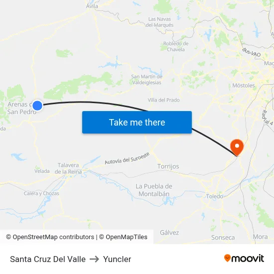 Santa Cruz Del Valle to Yuncler map