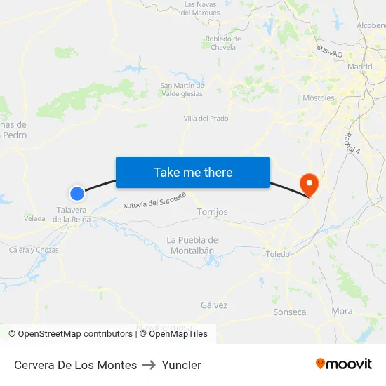 Cervera De Los Montes to Yuncler map