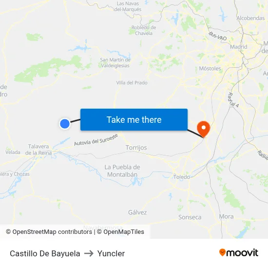 Castillo De Bayuela to Yuncler map