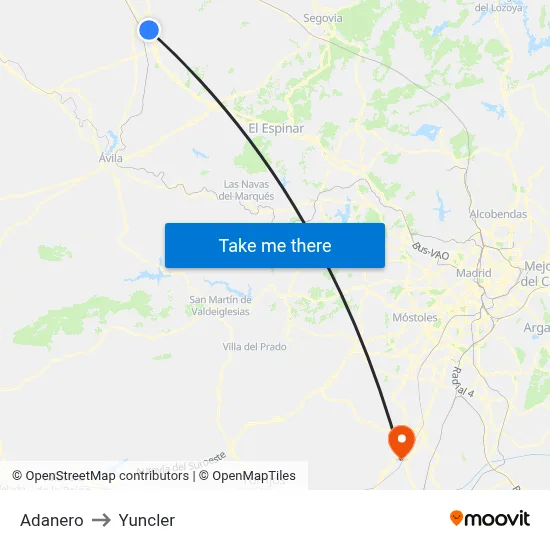 Adanero to Yuncler map