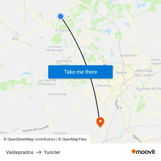 Valdeprados to Yuncler map