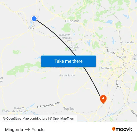 Mingorría to Yuncler map