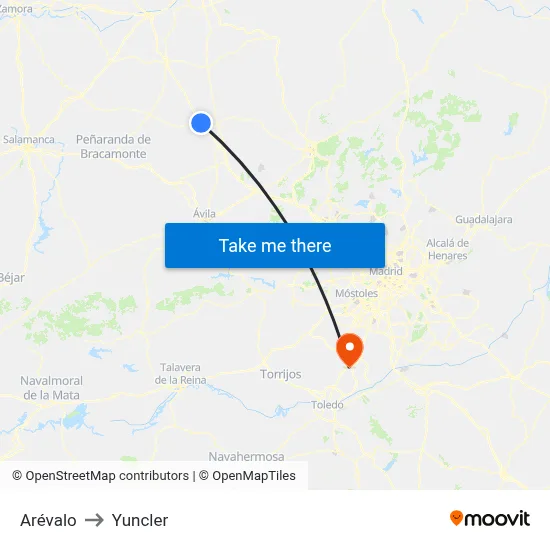 Arévalo to Yuncler map