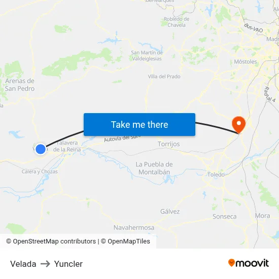 Velada to Yuncler map