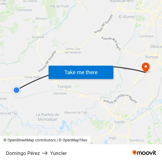 Domingo Pérez to Yuncler map