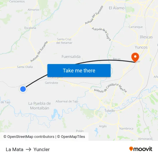 La Mata to Yuncler map