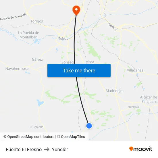 Fuente El Fresno to Yuncler map