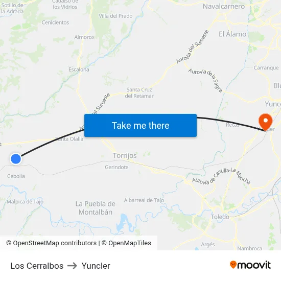 Los Cerralbos to Yuncler map
