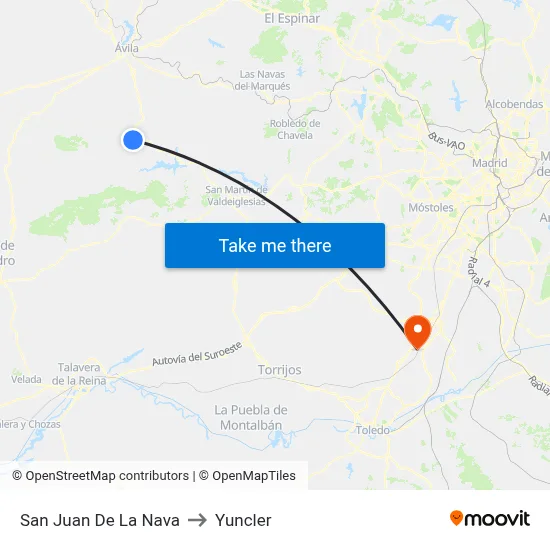 San Juan De La Nava to Yuncler map